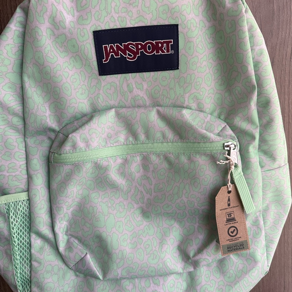 JanSport Backpack Cross Town Green Digital Cheetah Print School Bag Lime NWT NEW
